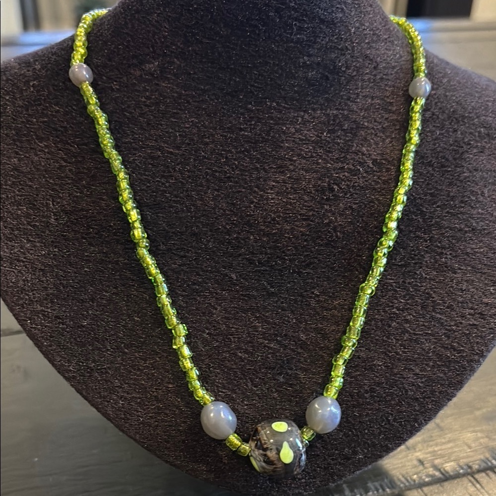 Vintage Glass Green Beaded Necklace